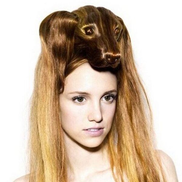 Funny Dog Wig Hairstyle - una mujer con cabello rubio